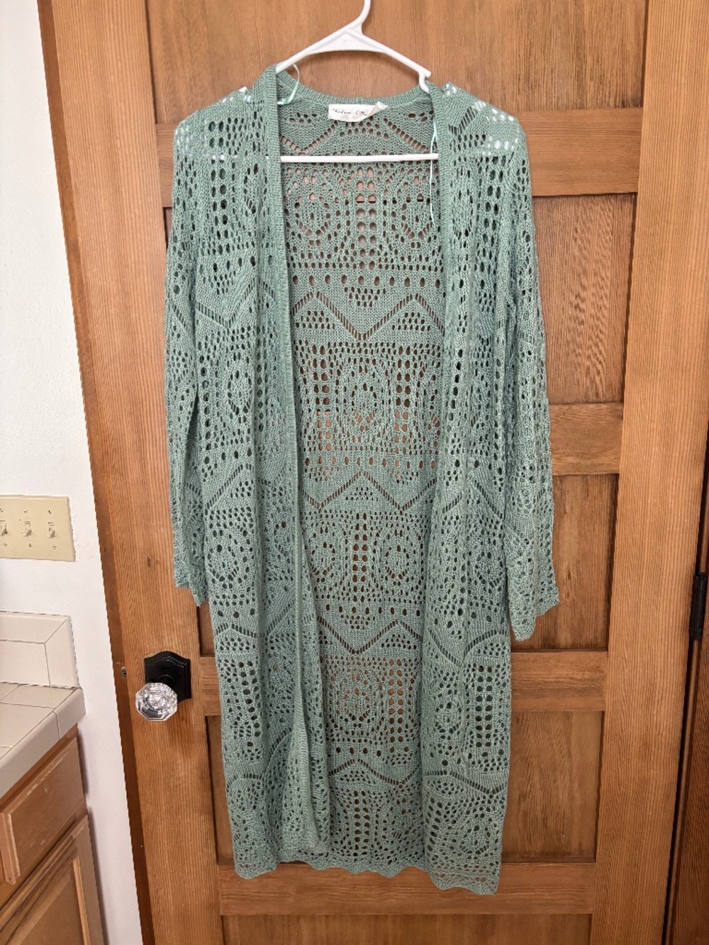 Chelsea & Theodore aqua Crochet Cardigan